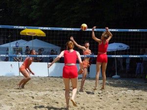 women playing volleyball